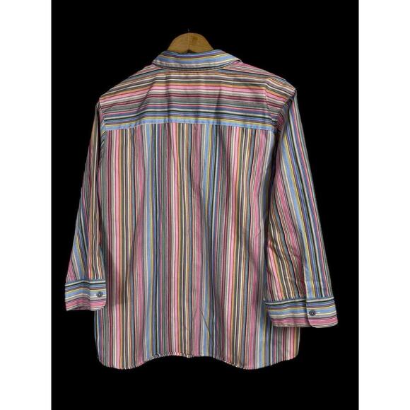 Foxcroft Shirt Top Size 12 Button Up Rainbow Stripe Blouse Wrinkle Free Shaped - Picture 8 of 9